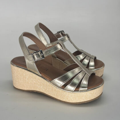 Sandalias talla 34 y 33 con cuña media Ancona Petite en platino y verde