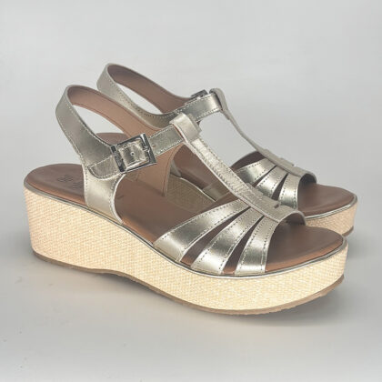Sandalias XL cuña media Ancona Plus · Platino y verde, talla 42-46