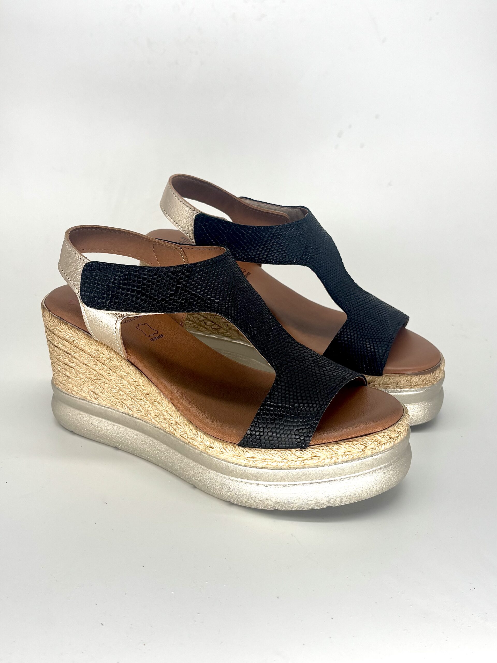 Sandalias de cuña negras de piel para mujer BELLAGIO - Imagen 6