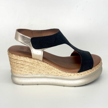 Sandalias de cuña negras de piel para mujer BELLAGIO