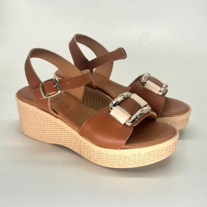 Sandalias de cuña marrones de piel para mujer BERGAMO