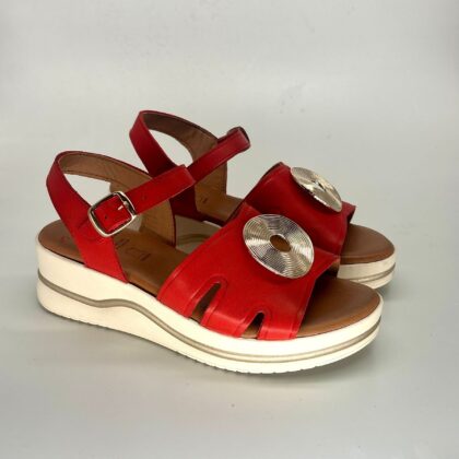 Sandalias de cuña rojas de piel para mujer CORTINA