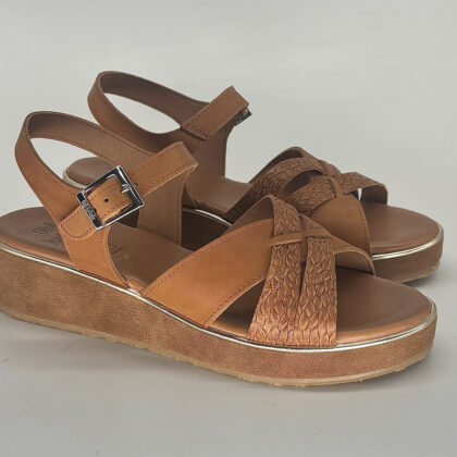 Sandalias grandes con cuña baja Lucca Plus: cuero, naranja o platino