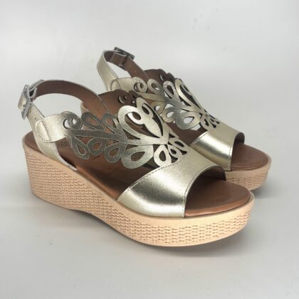 Sandalias de cuña doradas de piel para mujer PERUGIA