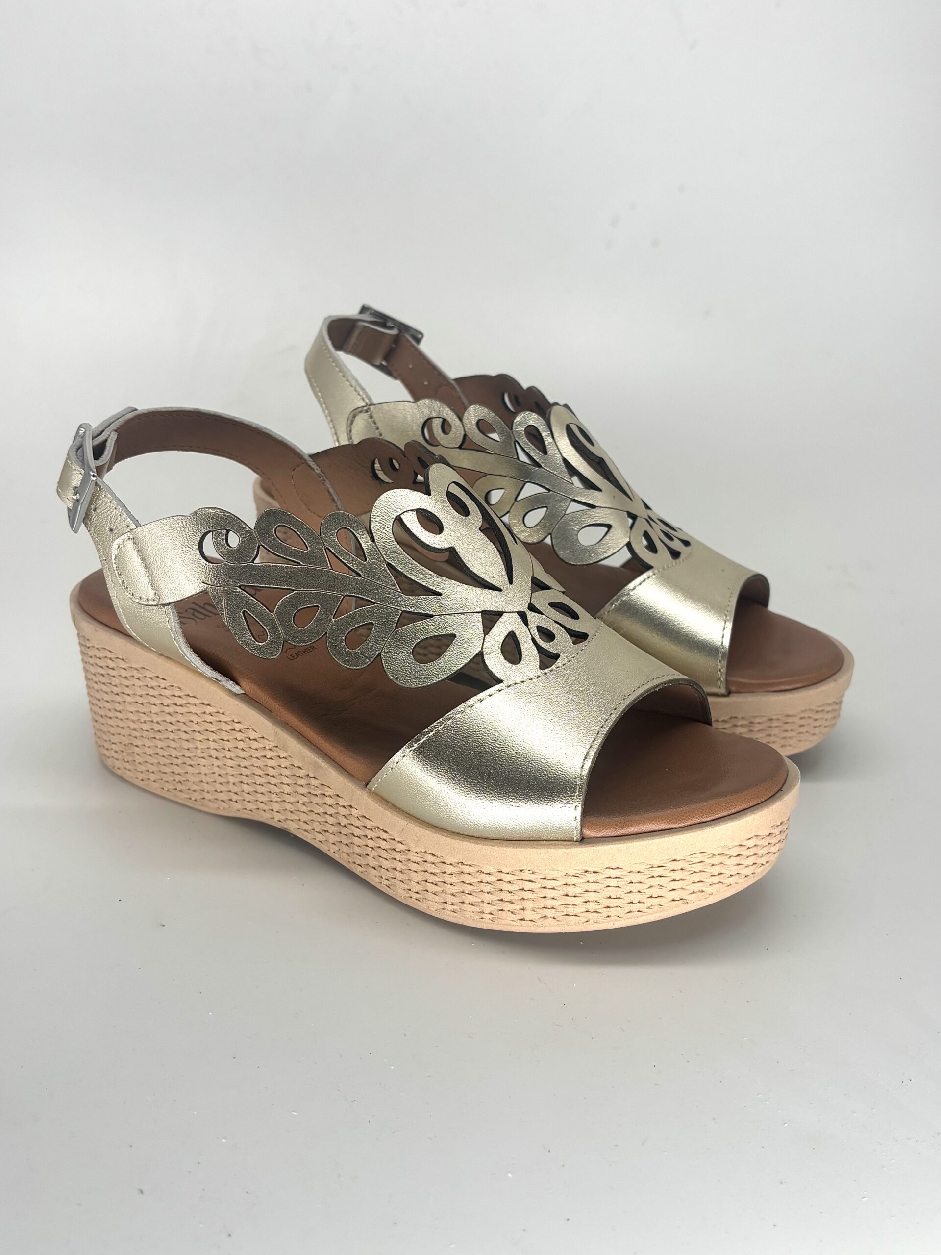 Sandalias de cuña doradas de piel para mujer PERUGIA