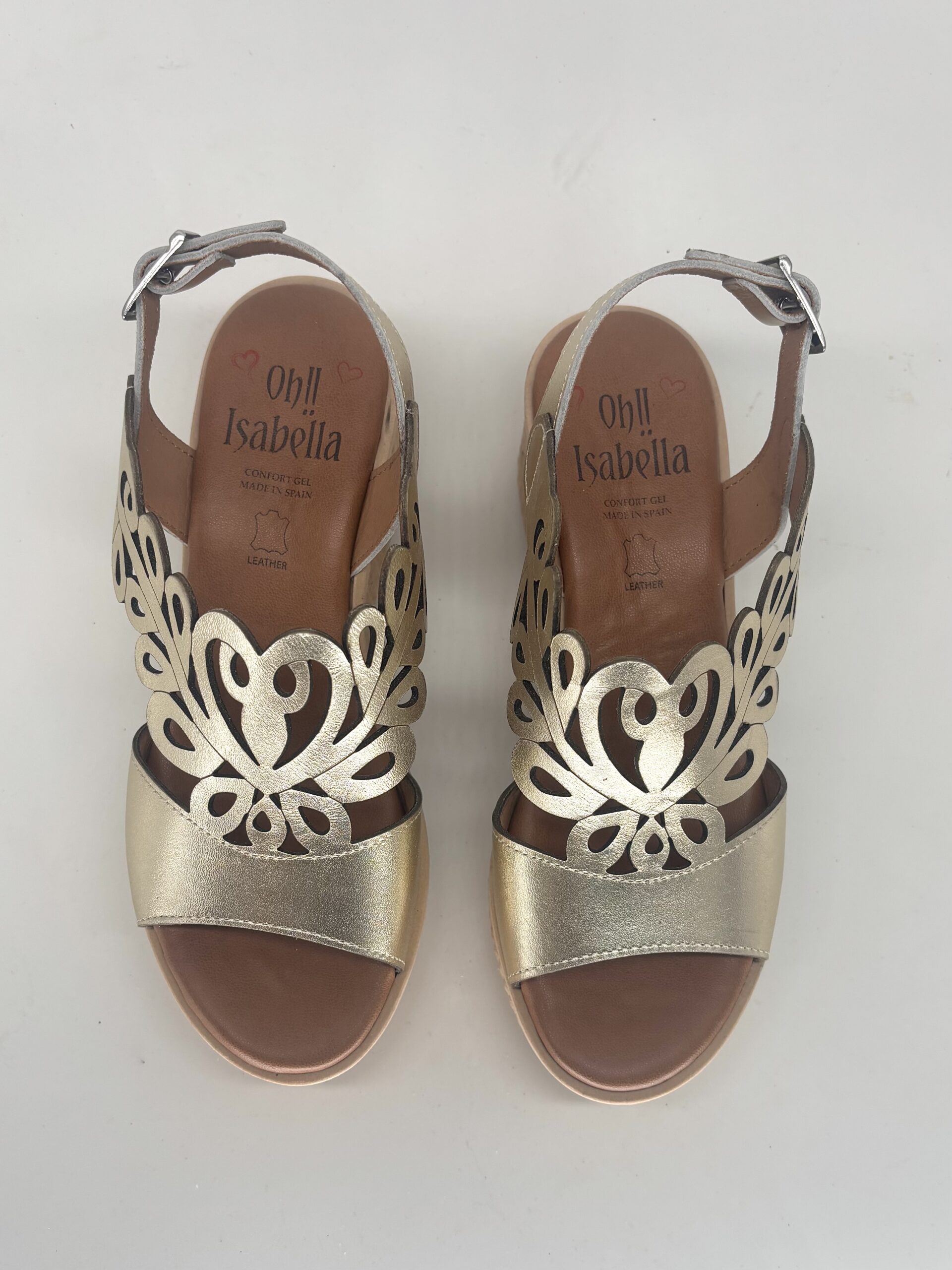 Sandalias de cuña doradas de piel para mujer PERUGIA - Imagen 3