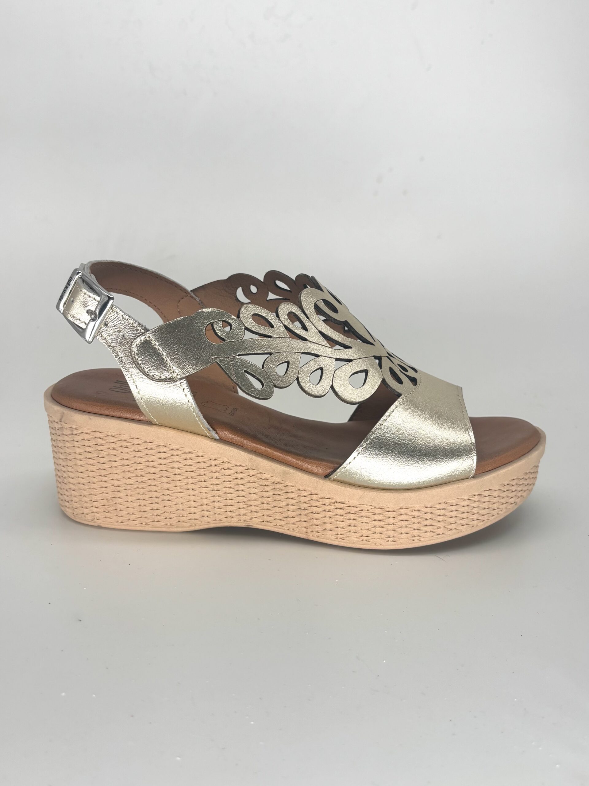 Sandalias de cuña doradas de piel para mujer PERUGIA - Imagen 2