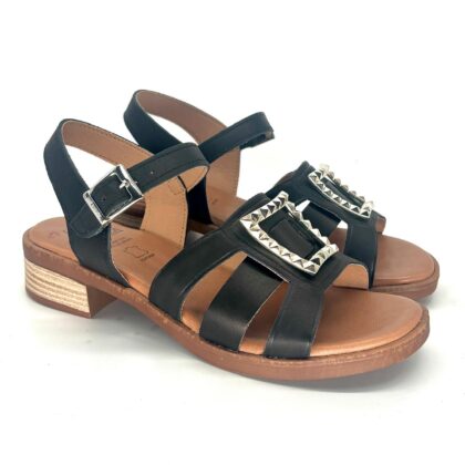 Sandalias negras de tacón bajo para mujer PROZA