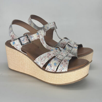 Sandalias XL cuña alta Positano Plus: azul y cuero, talla 42-46