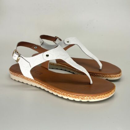 Sandalias blancas planas de piel para mujer ROMA