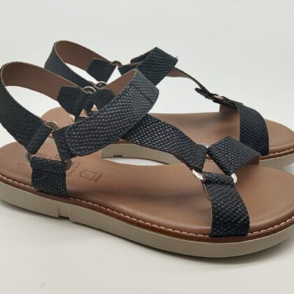 Sandalias planas Savona en negro, platino y plomo