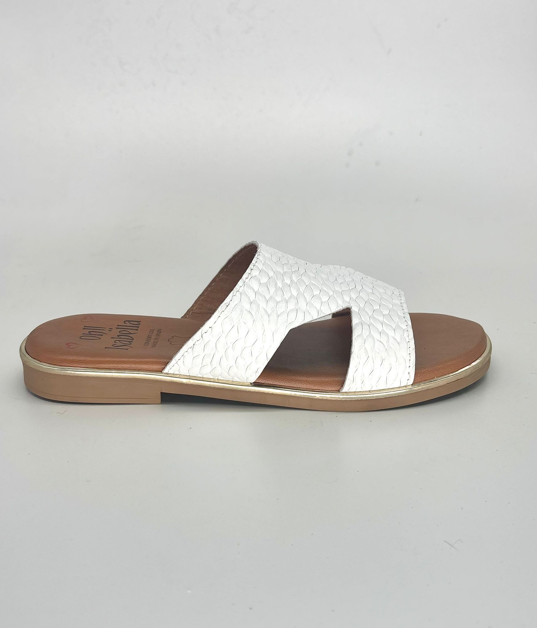 Sandalias planas de piel en color verde, blanco o platino para mujer VERONA